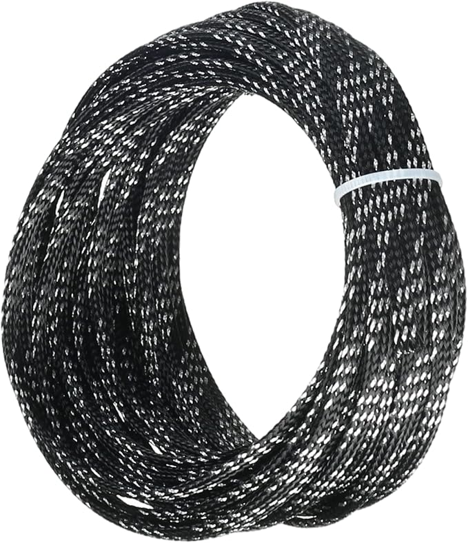 Aicosineg Cable Sleeve Braided Sleeving PET Wire Loom Tubing Cable 32.81ft-1/6inches Wrap Protector for HiFi Audio and Video Headphone Cable Protect Wires from Chewing of Pets Black and Silver
