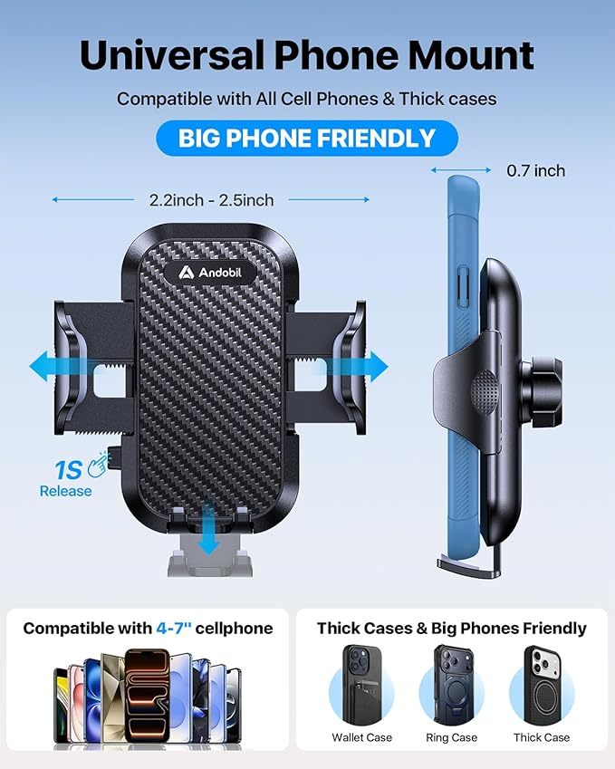 andobil [Upgrade Version Cup Phone Holder for Car Universal Adjustable Long Neck Car Phone Mount Cradle Friendly Compatible with iPhone Samsung Google and All 4.0-7.0 inches Smartphones
