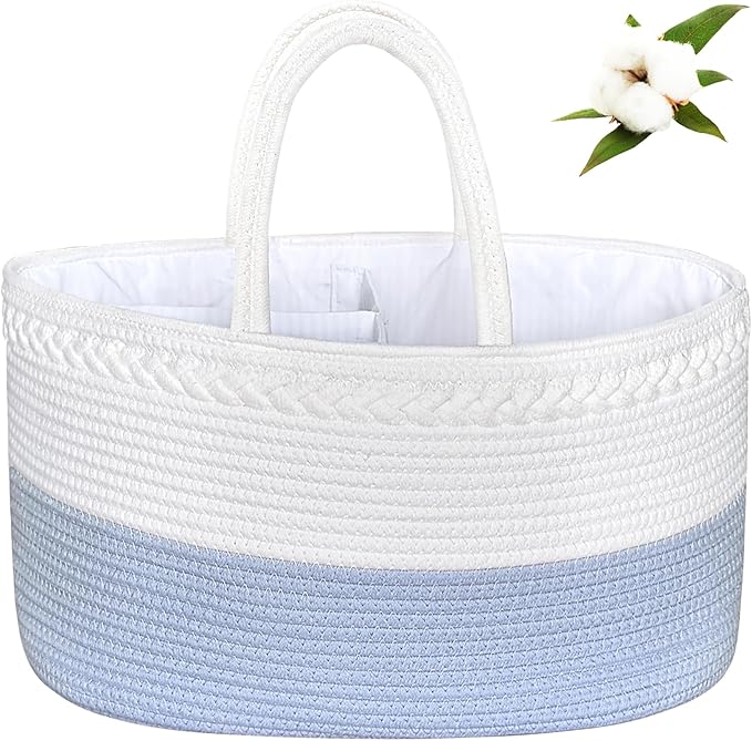 ABenkle X-Large Diaper Caddy Organizer - Cotton Rope Nursery Storage Basket for Baby Essentials, Boys & Girls Shower Gift, Changing Table Organizer