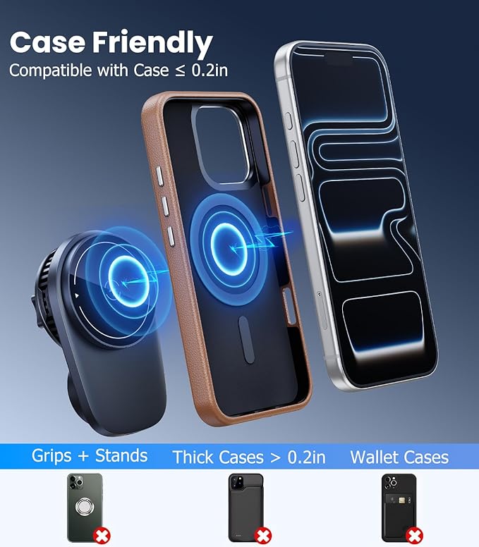 Long-arm Wireless Magnetic Car Phone Holder Mount with Cooling Fan & RGB Lights, 15W Fast Charging Auto-Rotate Charger for iPhone 17/16/15/14/13/12 S25 Samsung Google, Car Air Vent Mount
