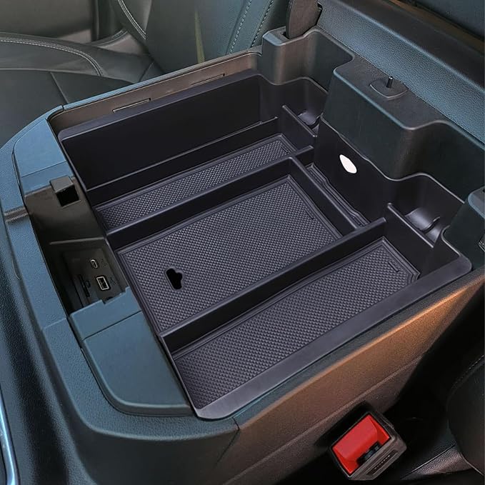 Zxiaochun Center Console Armrest Box Organizer Tray for 2019-2022 Chevy Silverado/GMC Sierra 1500 and 2020-2023 Silverado/Sierra 2500/3500 HD Accessories (Full Console w/Bucket Seats ONLY) Black Trim