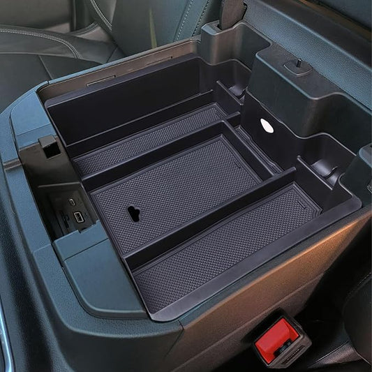 Zxiaochun Center Console Armrest Box Organizer Tray for 2019-2022 Chevy Silverado/GMC Sierra 1500 and 2020-2023 Silverado/Sierra 2500/3500 HD Accessories (Full Console w/Bucket Seats ONLY) Black Trim
