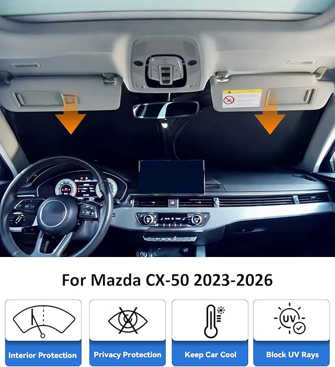 Windshield Sun Shade for 2023-2026 Mazda CX-50 Accessories, Car Front Window Sun Visor & Heat Shield | 240T Sunshade Protection Blocks UV Rays Keep Your Car Cooler