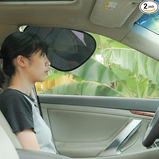 TFY Car Side Window Sun Shade - Static Cling Dark Transparent Film for Low-Angle Sunlight, UV Protection, Heat Reduction, Easy Install & Removable Sun Visor for Driver and Passenger, 2 Pieces