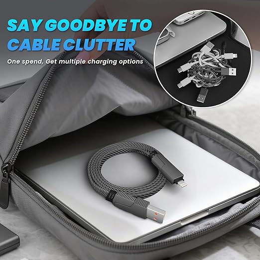 Travel Essentials,Dual Type-C 4 in 1 Multi Charging Cable, 5 FT Universal Charging Cables for All Devices, 2 USB-C/Lightning/Micro USB Port, Compatible with iPhone 17 16/15 Series/Phone/Tablet,240W