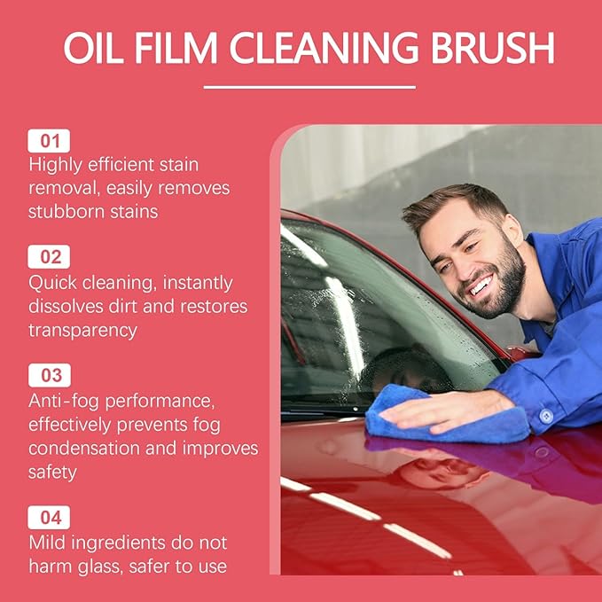 LOYOTICE 2Pc Automotive Oil Film Cleaning Brush, Windshield Cleaner for Car Windows & Glass, Glass Oil Film Remover for Car, Clear Vision Glass Cleaner, Anti-Rain & Anti-Fog Coating, Improves Clarity