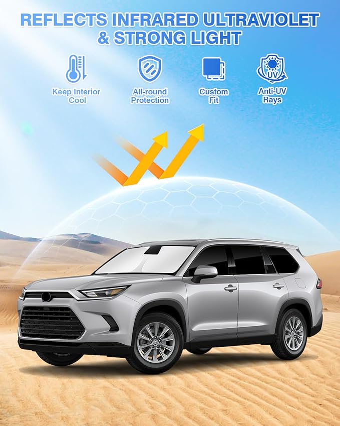 Canvcle Sunshades for 2024-2025 2026 Toyota Grand Highlander Accessories Windshield Sun Shade Side Rear Window Shade Cover Sun Visor Shield Privacy Protection for Camping Keep Vehicle Cool Black 8PCS
