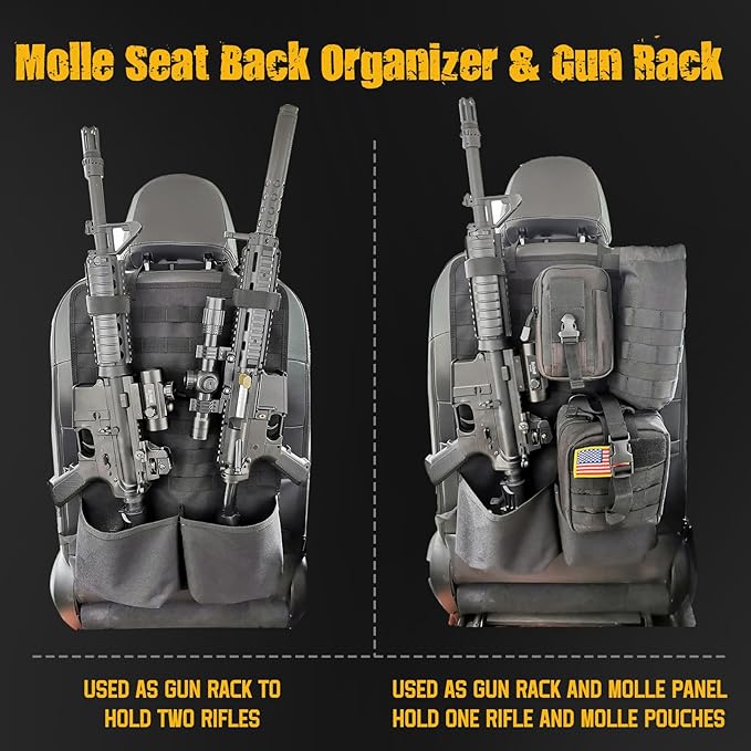 Tactical Car Seat Back Organizer, MOLLE Vehicle Seat Panel for Hunting Gear Storage, 2 Pack