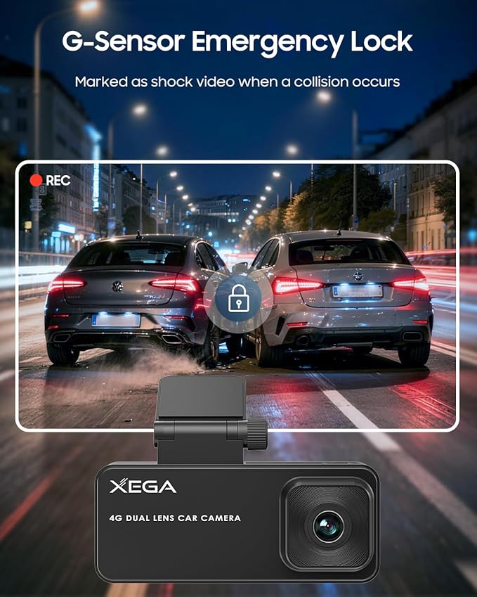 XEGA 2K 4G LTE Dash Cam Front and Inside, Remote Live-View Car Security Camera, No WiFi Needed, Anti-Theft Sentry Mode, Radar Parking Monitor, GPS Tracking, OBD Powered, Built-in SIM (Trial Included)