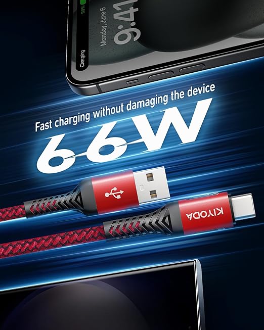 USB A to USB C Cable 3FT/6FT, 2Pack Coiled USB C Cable for Car, Braided USB to USB C Cable Fast Charging Cord Compatible with iPhone 17 16 15/iPad/Samsung Galaxy/Google Pixel and More USB C Device-Red