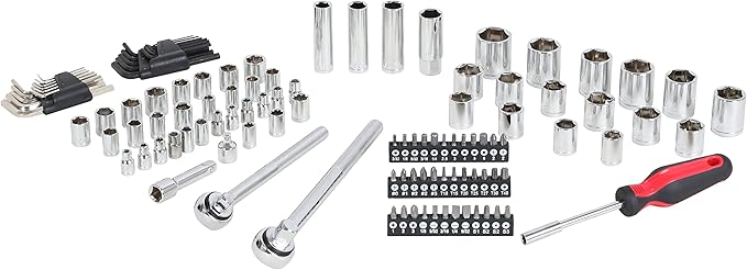 MECHMAX 120-Piece Socket Wrench Set with 1/2" & 3/8" Drive Ratchets. Mechanics Tool Kit includes SAE & Metric Sockets, Deep Sockets, Spark Plug Socket, Bits & Hex Keys for Auto Repair, Garage & Gift