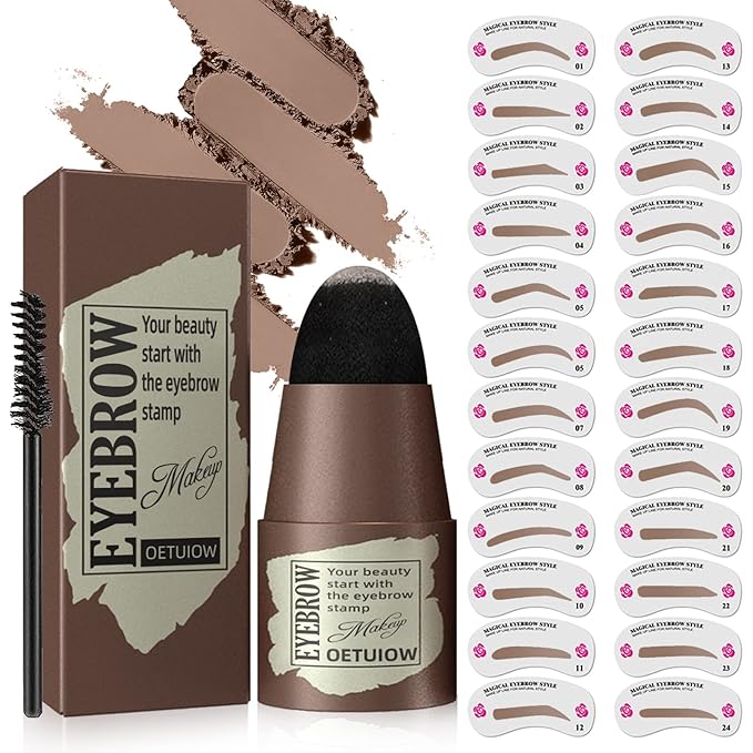 Eyebrow Stamp Stencil Kit - One-Step Eye Brow Stencil Kit with 24 Reusable Thin & Thick Eyebrow Stencils, Long-Lasting Waterproof & Smudge-Proof Brow Stamp Kit for Perfect Eye Makeup
