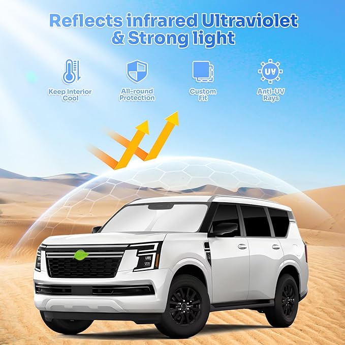 Canvcle Sunshades for 2025 2026 Nissan Armada Accessories Windshield Sun Shade Side Rear Window Shade Cover Sun Visor Shield Privacy Protection for Camping Keep Vehicle Cool Black 8PCS