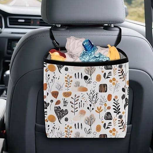 Boho Abstract Geometric Art Car Trash Can for Back Seat Car Accessories for Women Men Leakproof Auto Garbage Cans Hanging Trash Bin for Car Water-Resistant
