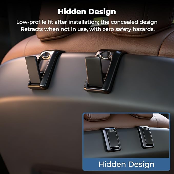 2 Packs Upgraded Foldable Car Seat Headrest Hidden Hooks for Volvo XC90 XC60 XC40 S90 S60 C70 V90 V60 EX30 EX90 60/90 Series Accessories, Storage Organizer for Purse Bag Toy Bottle