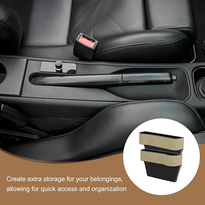 HARFINGTON Car Seat Gap Filler Organizer 10.2 x 6.5 x 3.1 Inch ABS+Leather Universal Car Organizer Storage Box Between Seat and Console (Right) with Cup Holders for Phone Keys, Beige