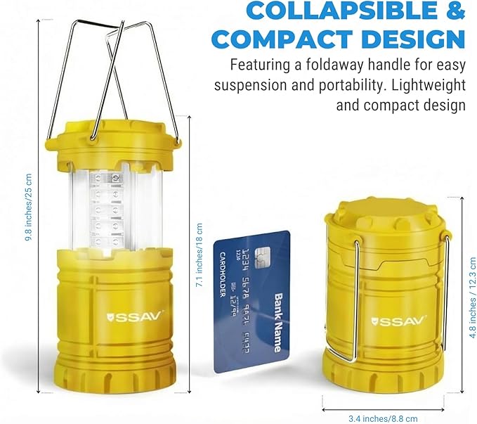 2 Pack LED Camping Lantern, LED Lanterns, Suitable Survival Kits for Hurricane, Emergency Light for Storm, Outages, Outdoor Portable Lanterns, Yellow, Collapsible | Batteries Included