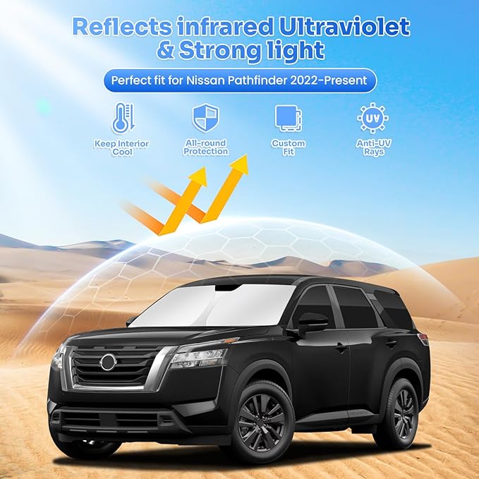 Canvcle Window Shades for 2022-2025 2026 Nissan Pathfinder Accessories Windshield Sun Shade Side Rear Window Cover Sunshade Sun Visor Shield Privacy Protection for Camping Keep Vehicle Cool Black 8PCS