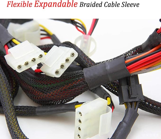 (100ft x 1/2") Cable Sleeve, PET Expandable Braided Sleeving Wire Sleeve Black Cable Wrap for HiFi Audio and Video Headphone Cable Management Protect Cat from Chewing Cords