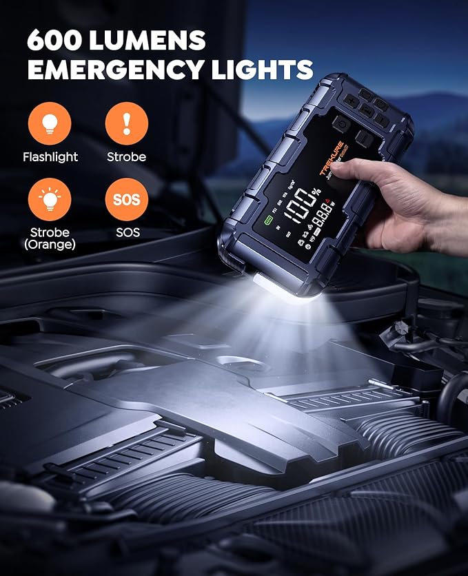 TREKURE 10-in-1 Car Battery Jump Starter Box with Jump Cables & Gloves for All Gas & 12L Diesel, 8000A Portable Battery Charger with Air Compressor, 160PSI, PD45W Charging