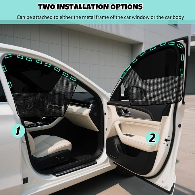 Car Window Shades, 2 Pack Magnetic Half Blackout & Half See-Through Car Shades for Side Windows, Front Window Cover Block Heat UV Rays Glare for Driver Passenger