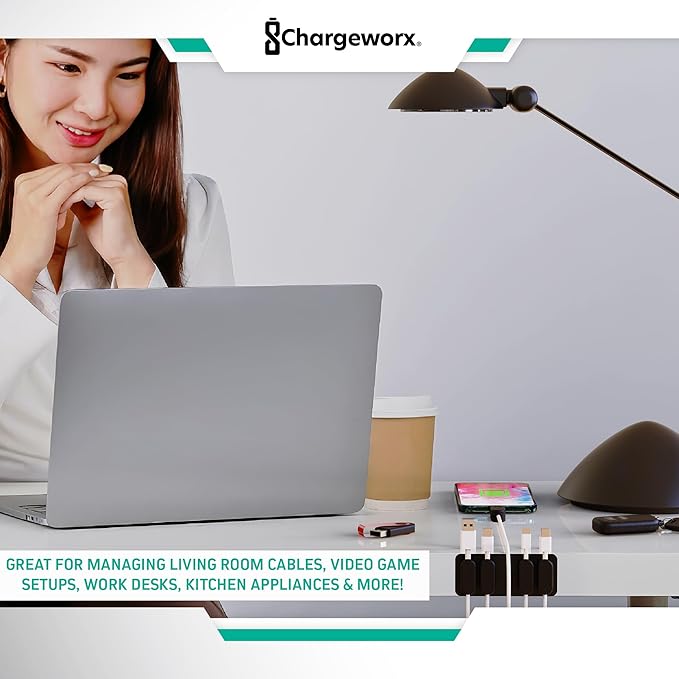 CHARGEWORX Magnetic Cable Clips 10-Pack – Adhesive Cord Organizer for Desk, Wall, Nightstand & Car – Magnetic Cable Holder for USB-C, Lightning, HDMI & Charging Cables – Cable Management Clips