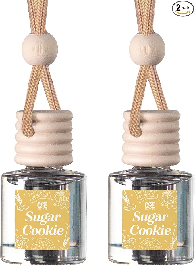 C&E Craft Co Hanging Car Air Freshener Diffuser 2 Pack, Long Lasting Fragrance Oil Car Freshener, Glass Bottle Auto Air Freshener, Made in USA (Sugar Cookie)