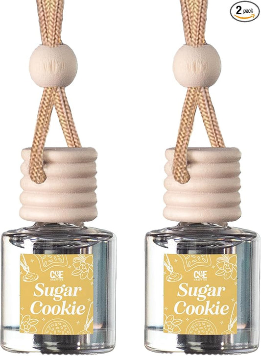 C&E Craft Co Hanging Car Air Freshener Diffuser 2 Pack, Long Lasting Fragrance Oil Car Freshener, Glass Bottle Auto Air Freshener, Made in USA (Sugar Cookie)