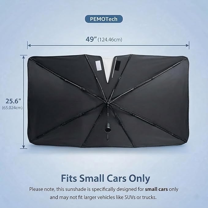 PEMOTech Sport&Compacts Car Accessories Umbrella Windshield Sun Shade | Quick-Install Reliable UV Blocker&Heat Shield | Versatile Car Window Shades | Keep Cool&Protect Interior | Small(49"X25.6")