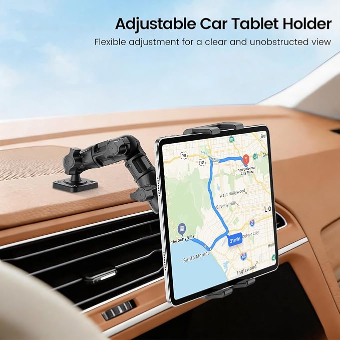 OHLPRO Tablet Mount for Car & Truck Dashboard - 360° Swivel Adjustable Multi-Joint 2 Stage Arm, Universal Heavy Duty Tablet Holder for iPad Pro/Air/Mini, iPhone 5"-13" Devices, Mounting Hardware