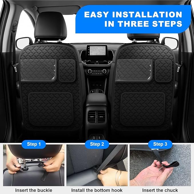 Back Seat Protector 2 Pack Fit For Toyota RAV4 Car Kick Mats with Touch Screen Tablet Holder Storage Organizer Waterproof Dirt Proof Faux Leather Auto Accessories for Kids (1 Pair Black)