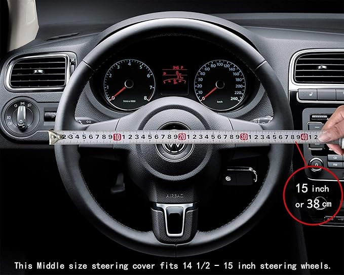 Microfiber Leather Car Steering Wheel Cover, Soft Padding, Durable, No Smell, Universal 15 Inch Steering Cover, Anti-Slip Embossing Pattern A, Black with Red Line