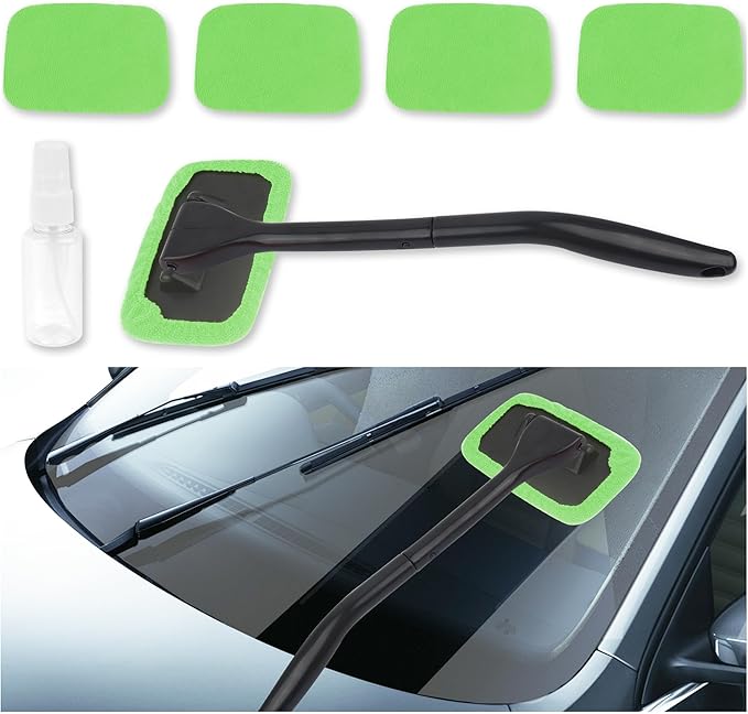 OFBAND Car Window Cleaner Tool Kit,Microfiber Car Windshield Cleaner Inside with 4PCS Soft Reusable Cloth Cover,Universal Removable Car Glass Cleaner Tool Kit Car Cleaning Tools