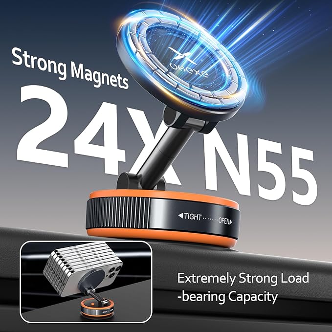 Vacuum Magnetic Phone Holder for You Car 360° Adjustable 96LBS Ultra Suction Cup Car Phone Mount for MagSafe Cell Phone Holders for iPhone 17 Pro Max 16 15 14 13 12 Air Plus