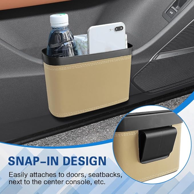 2PCS Car Trash Can with Lid, Press-Top Car Trash Bin with 30PCS Cars Trashs Bags, Small Automotive Dustbin Garbage Container Universal Fit Most Cars Office Home (2pcs-Beige)