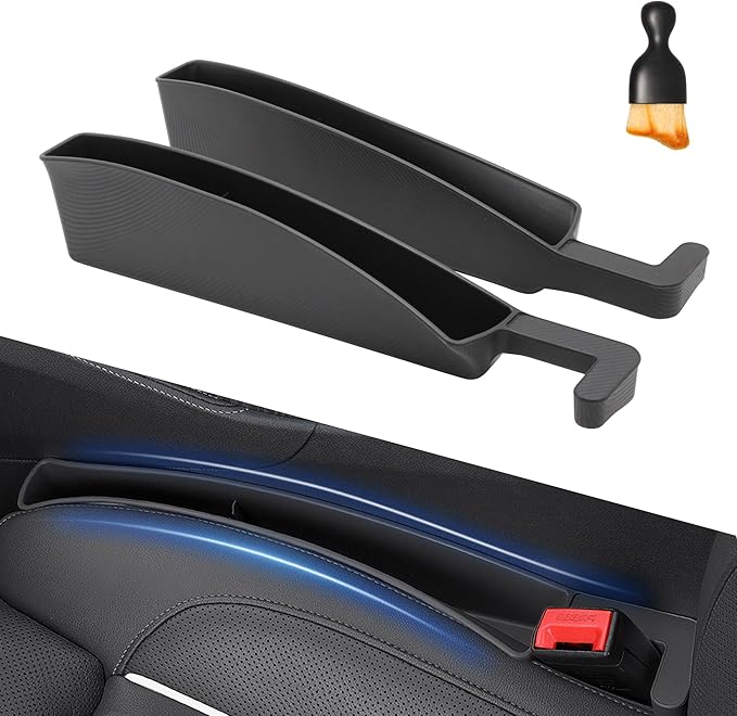 KM Legend 2 PCS Black Car Seat Gap Filler Organizer with Free Cleaning Brush, Multifunctional Storage Box with Reserved Data Cable Charging Port, Universal Fit for Cars and SUVs