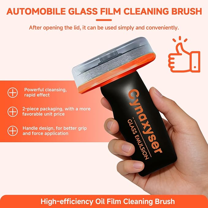 Car Windshield Cleaner with Glass Emulsion – 2pcs Oil Film Remover for Car Windows, Removes Grease, Stains & Haze for Crystal Clear Vision, Lightweight & Easy Grip Design