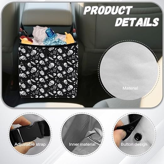 Gothic Skull Moon Star Owl Pattern Garbage Bag and Water Resistant Trash Can for Car, Leakproof Trash Can for SUV Truck Halloween Car Accessories
