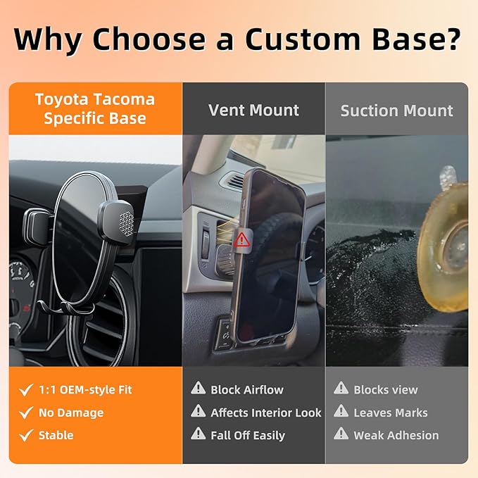 Phone Mount for Toyota Tacoma (2016-2023, 3rd Gen), 360° Adjustable Dashboard Phone Holder, Hands Free Car Smartphone Mount for iPhone, Google & Android, 2020 2021 Toyota Tacoma Interior Accessories
