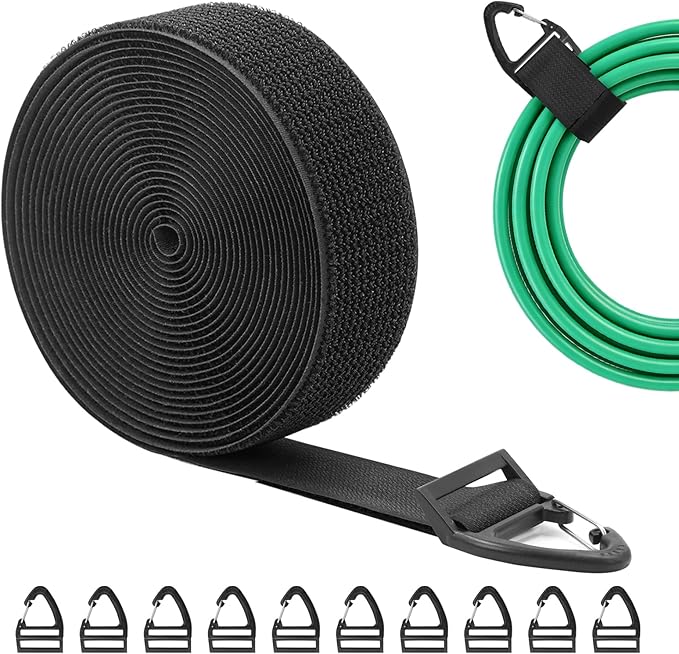 Heavy Duty Long Storage Straps, Adjustable Hook and Loop Straps with Carabiner Clips for Fastening and Hanging on wall for Extension Cords, Hoses, Cables, Ropes for Home, Garage or Workshop