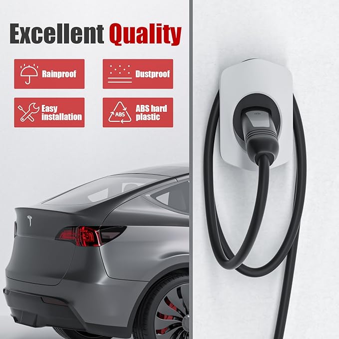 Tesla Charger Holder, Car Tesla Charging Cable Organizer | Nozzle-Holster Dock| Wall Mount| Screws| NACS| White| Electric Vehicle Holder & Wallbox Accessories for Tesla Owners