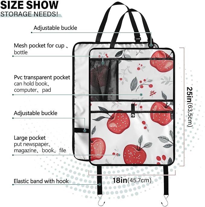 Red Apples 1 Pack Backseat Car Organizer with Storage Pockets Seat Back Organizers for Kids Kick Mats Backseat Protector Automotive