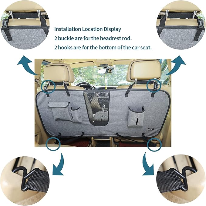 Petsfit Dog Car Barrier Vehicle Pet Barrier Backseat Mesh Dog Car Divider Net with Adjusting Rope, Sturdy Hook and 3 Storage Pockets Suitable for SUV Pickup Cars