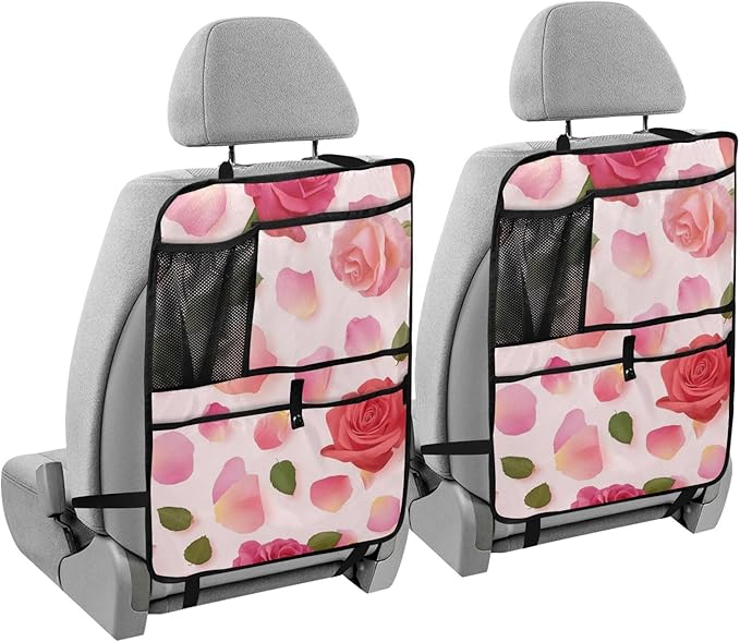 Pink Yellow Rose 1 Pack Backseat Car Organizer with Storage Pockets Seat Back Organizers for Kids Kick Mats Backseat Protector Automotive