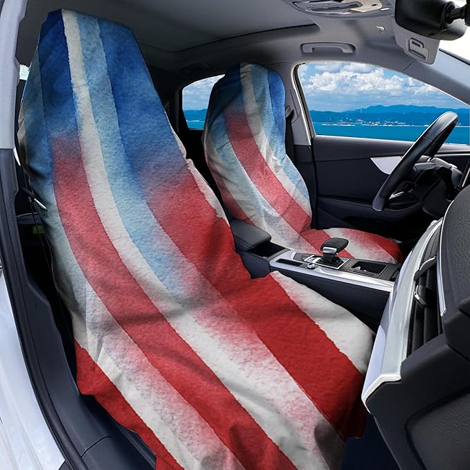 2 Pack Car Towel Seat Covers with Storage Bag, Multifunctional Towel for Gym Outdoor Sport, Picnic, Beach, Pet Dog Travel,Non-Slip Washable Car Seat Protector (Flag Stripes)