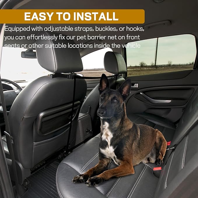 Dog Car Net Barrier, 21"×21" Automotive Pet Barrier Net, Adjustable Pet Mesh Divider for Back Seat, Backseat Mesh Fence for Pets & Kids, Easy to Install, Universal Car Accessories (Small)