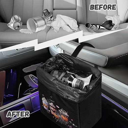 Halloween Themed Car Trash Can Hanging Trash Bin Leak-Proof Collapsible Car Garbage Bag, Car Accessories 2 Gal Large Capacity Multipurpose Storage Container
