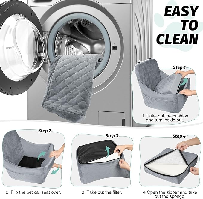 Lealchum Dog Car Seat for Medium Dogs Up to 40lbs,Fully Detachable and Washable,Easy to Install with Adjustable Straps,Anti-Slip Base Travel Car Bed for Pets,2 Side Pockets(Grey,Medium)