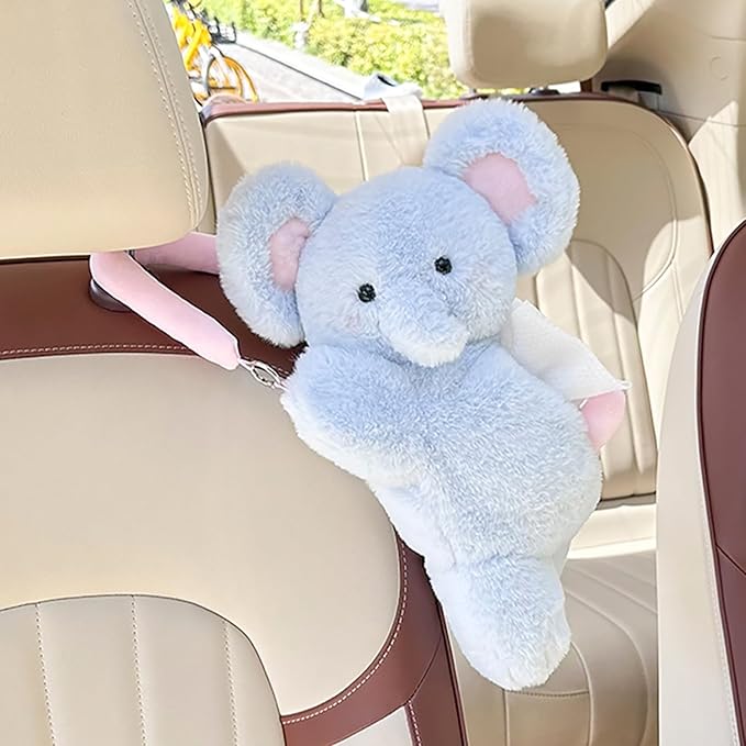Tissue Box Cover Plush Tissue Box Holder for Car, Home, Decorative Holder/Organizer for Bathroom Vanity Countertop, Nightstands, Office Desk-Fuzzy Elephant