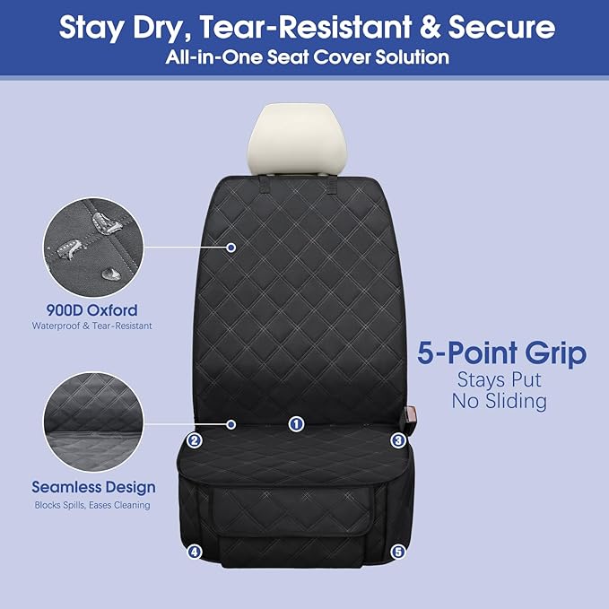ALLANSING Front Seat Cover for Dogs with Side Flaps, Heavy Duty 900D Waterproof Car Seat Cover, Protects from Dirt & Scratches, for Pets & Daily Use, Fits Cars SUV Trucks Minivans (1-Pack)
